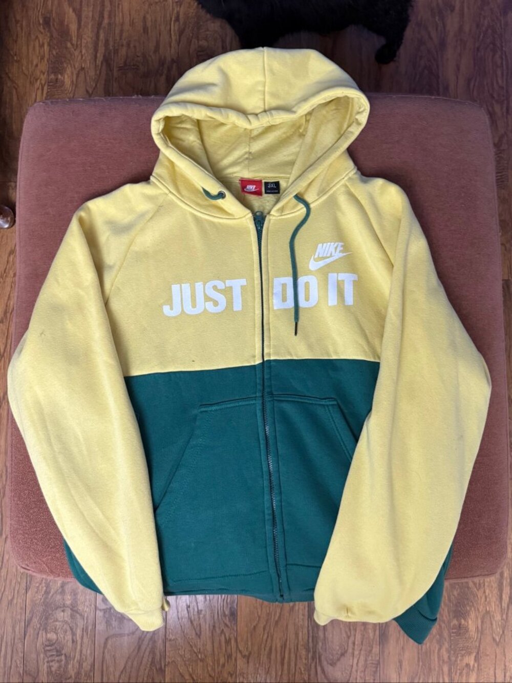 Nike Just Do It Full-Zip Hoodie Colorblock Yellow Green Mens 3XL